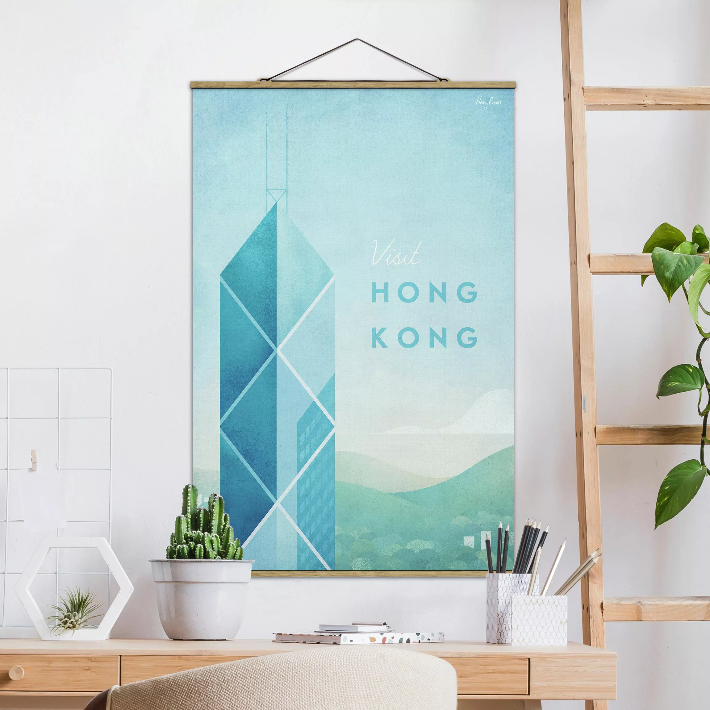 Stoffbild Architektur mit Posterleisten - Hochformat Reiseposter - Hong Kon günstig online kaufen