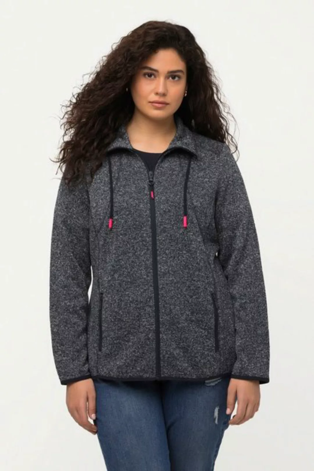 Ulla Popken Sweatjacke Strickfleece-Jacke Reißverschlusstaschen günstig online kaufen