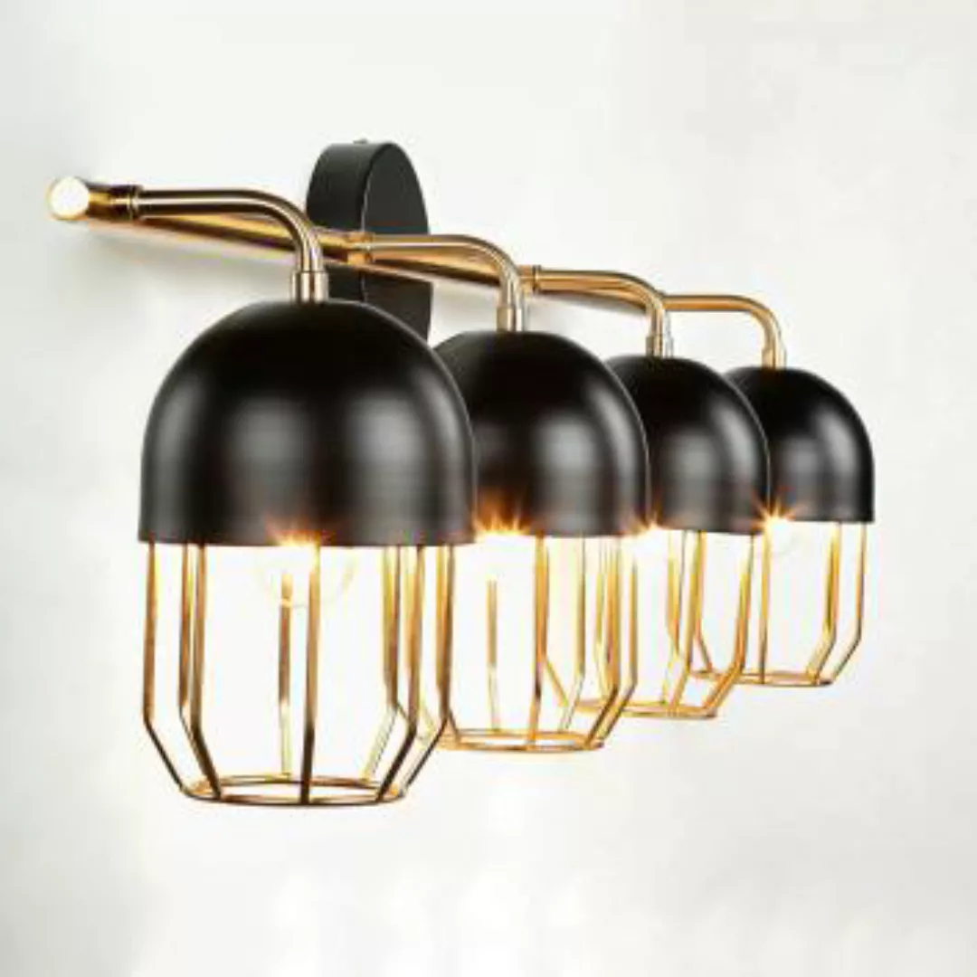 Wandlampe Schwarz Gold groß 4x E14 Metall Loft Design günstig online kaufen