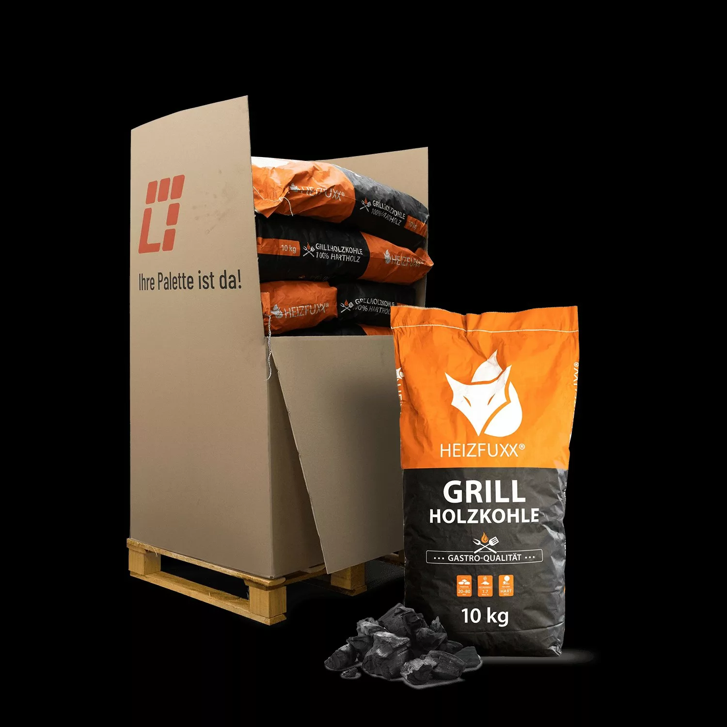 Heizfuxx Grillholzkohle Gastro-qualität 10kg x 12 Sack 120kg Palette günstig online kaufen