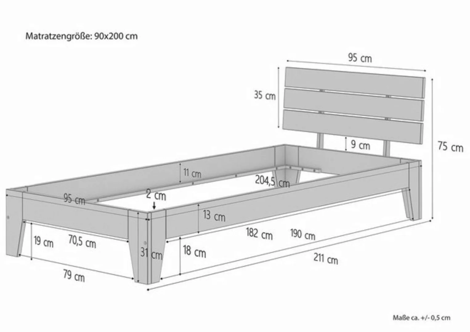 ERST-HOLZ Bett Einzelbett Gästebett Bettrahmen Futonbett Buche massiv 90x20 günstig online kaufen