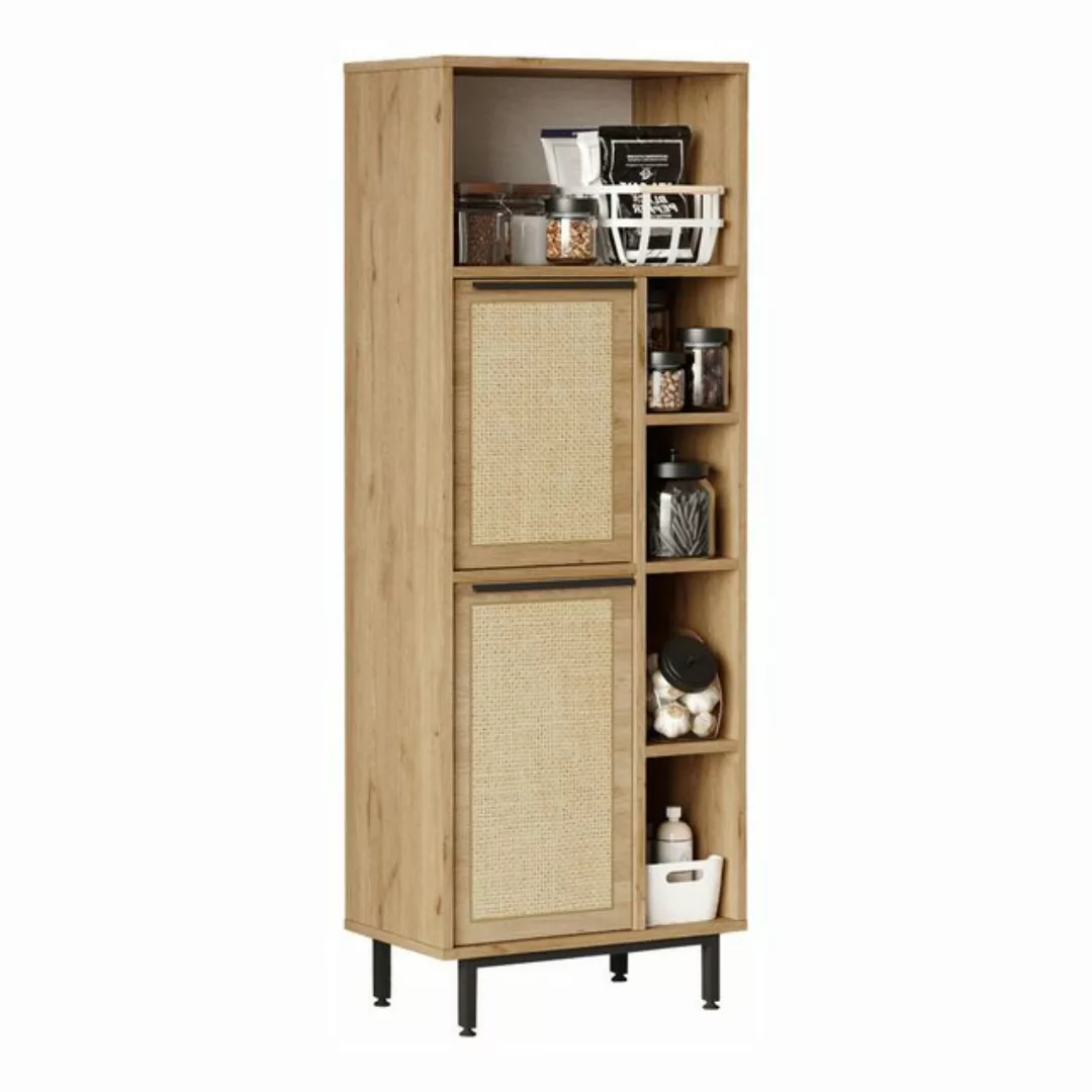 en.casa Küchenbuffet »Kvænangen« 162x60x36 cm Eichenoptik / Rattanoptik günstig online kaufen