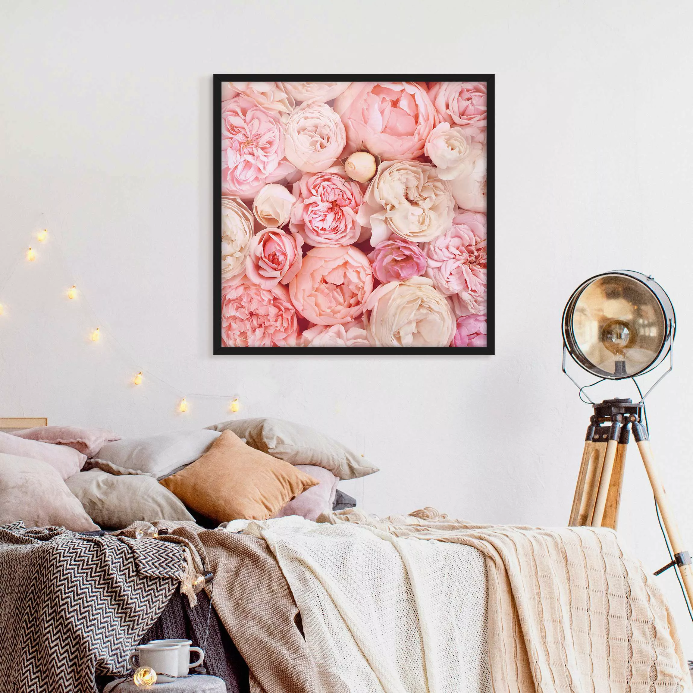 Bild mit Rahmen Blumen - Quadrat Rosen Rosé Koralle Shabby günstig online kaufen
