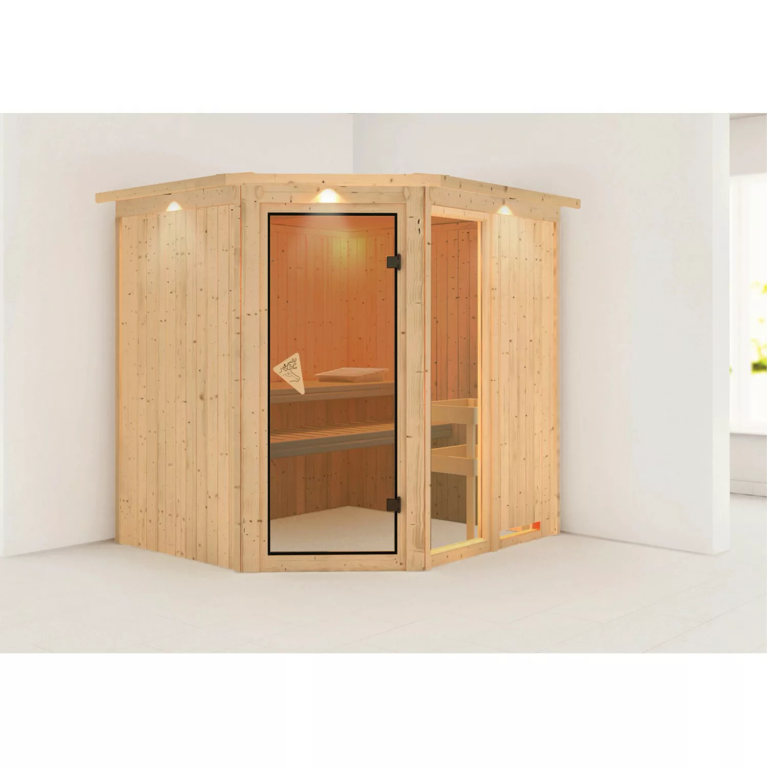 Karibu Sauna Freyja 2 und LED-Dachkranz Natur 202 x 210 x 184 cm günstig online kaufen