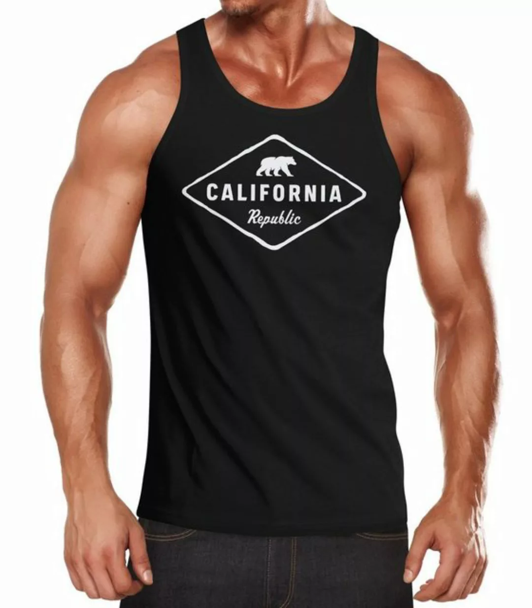 Neverless Tanktop Herren Tank-Top California Republic Bear Badge Bär Sunshi günstig online kaufen