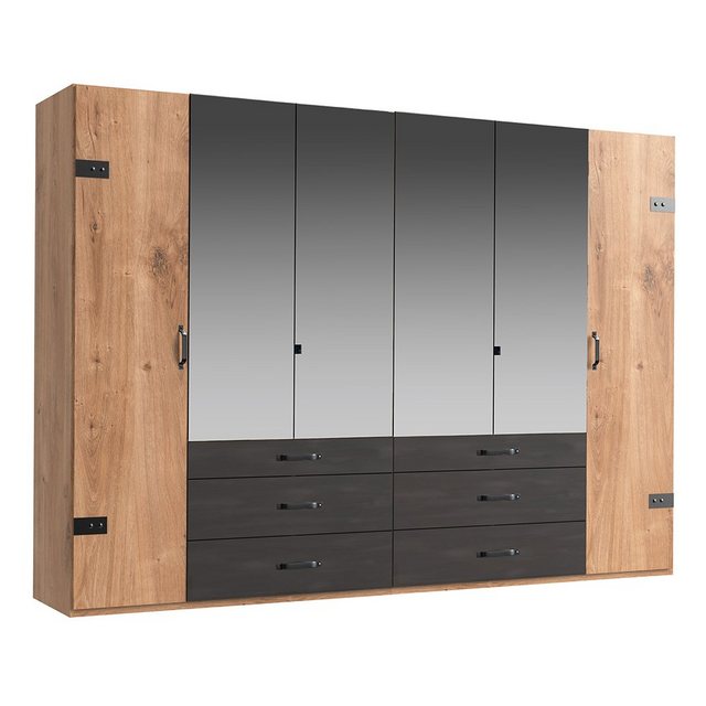 Lomadox Kleiderschrank DAVENPORT-43 300cm, 6 Türen (4 Spiegeltüren), 6 Schu günstig online kaufen