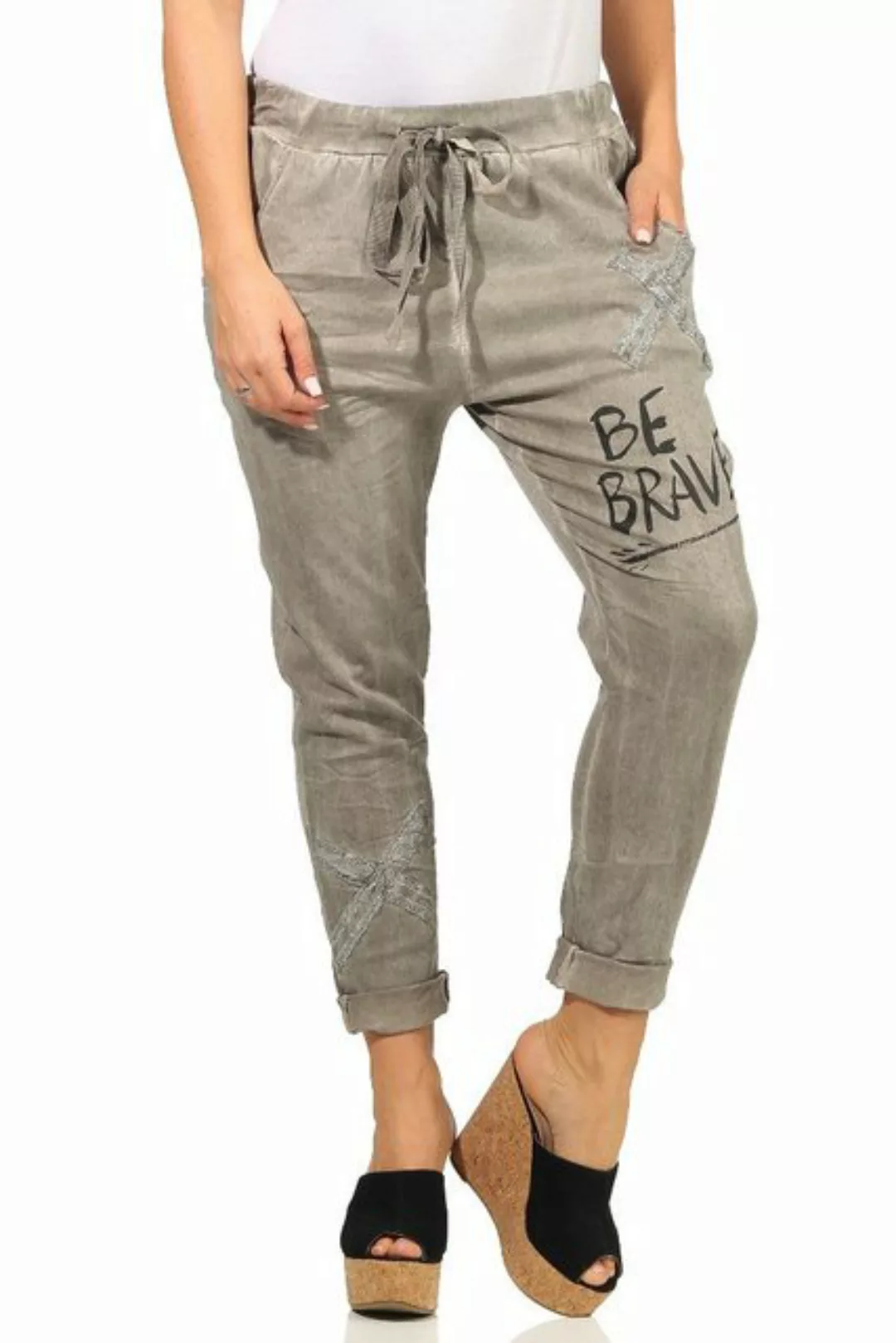 Mississhop Chinohose Trendige Jogger-Hose mit Print & Patches – Bequem günstig online kaufen