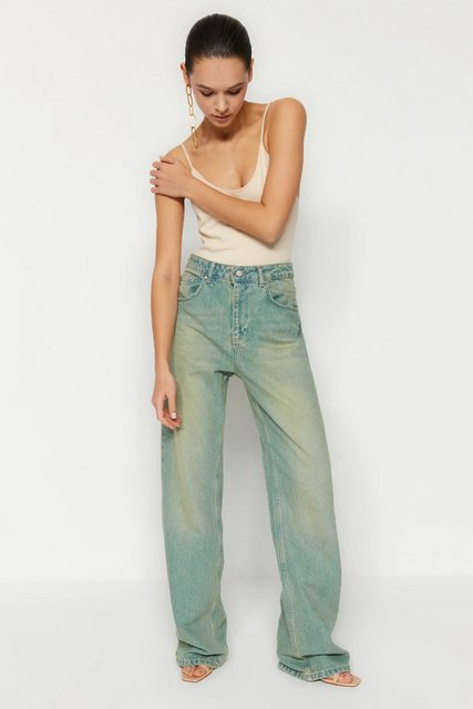 Nisan Ankle-Jeans Lange Wide-Leg-Jeans mit hohem Bund, 100% Baumwolle, Blau günstig online kaufen