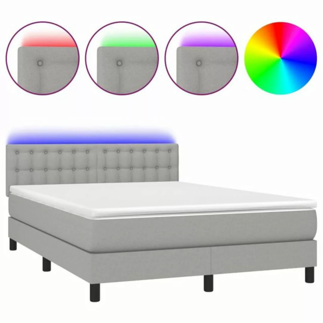 vidaXL Boxspringbett Boxspringbett mit Matratze LED Hellgrau 140x190 cm Sto günstig online kaufen