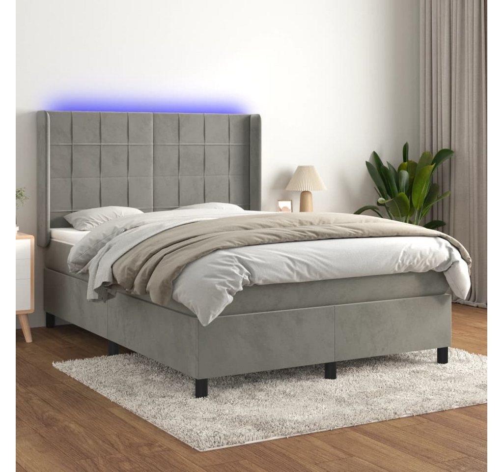 vidaXL Boxspringbett Boxspringbett mit Matratze LED Hellgrau 140x200 cm Sam günstig online kaufen