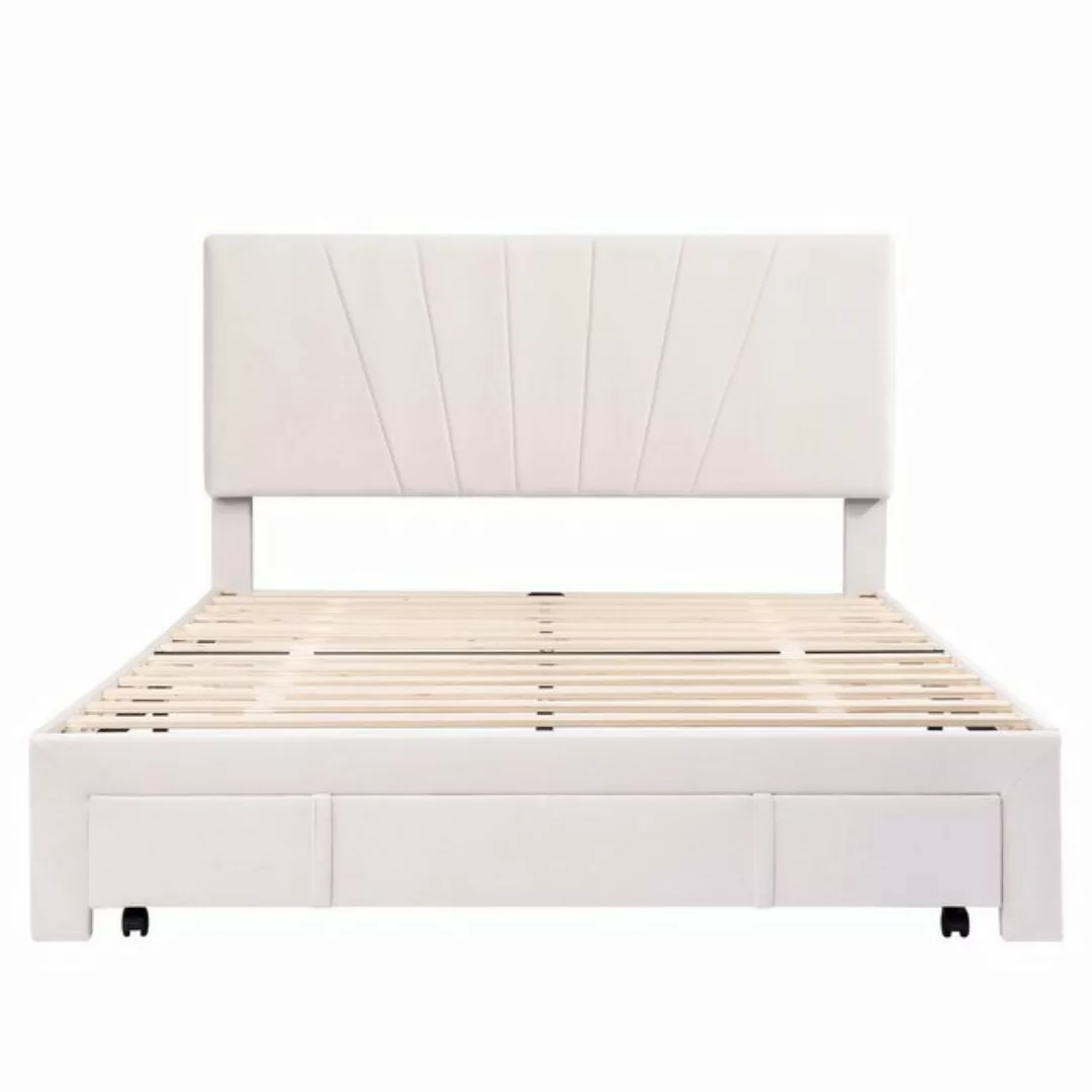 WISHDOR Polsterbett Doppelbett Bett Holzbett mit Bettgestell ohne Matratze günstig online kaufen