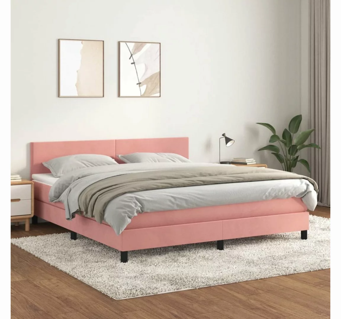 vidaXL Boxspringbett Boxspringbett mit Matratze Rosa 160x200 cm Samt Bett B günstig online kaufen