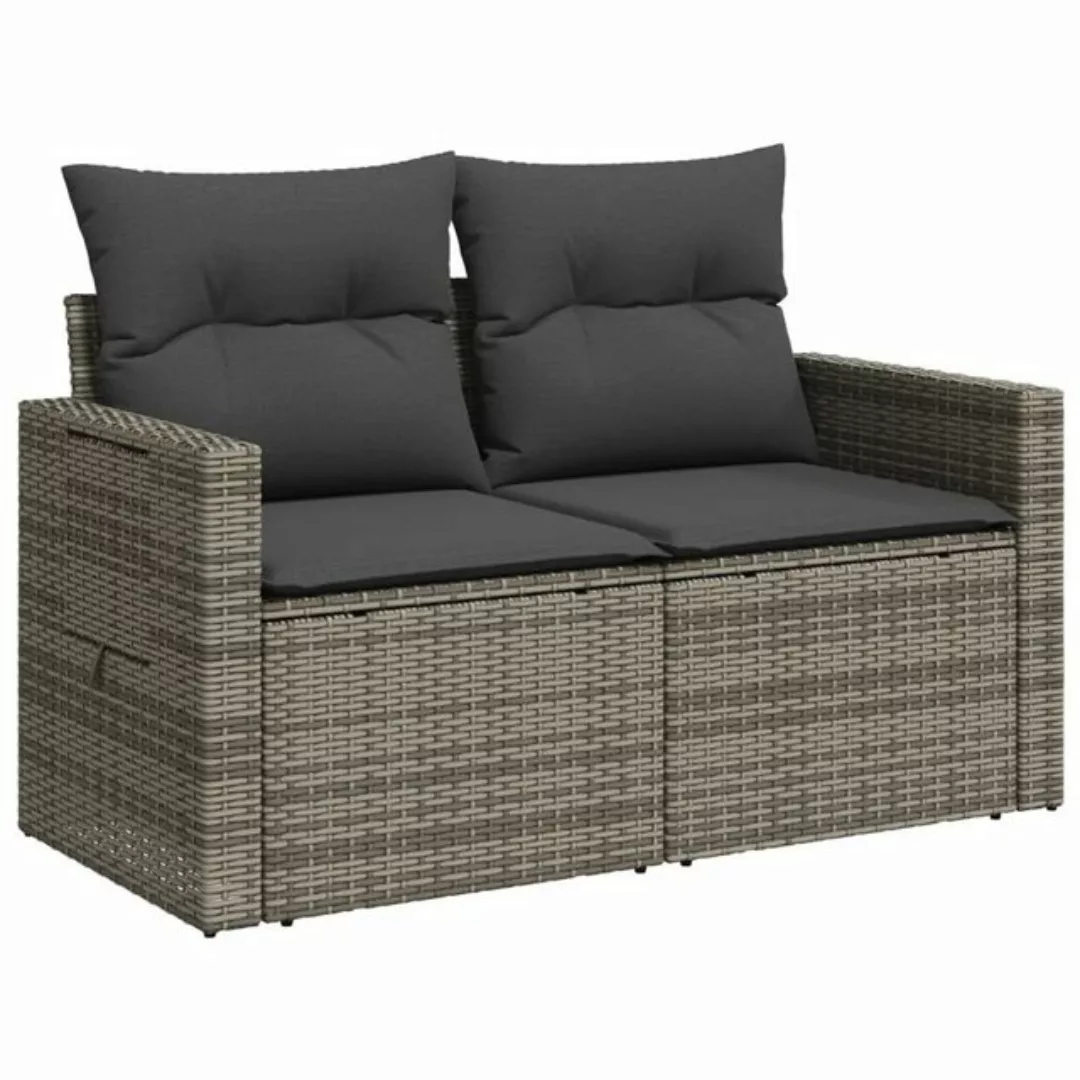 vidaXL Loungesofa Gartensofa 2-Sitzer mit Kissen Grau Poly Rattan, 1 Teile günstig online kaufen