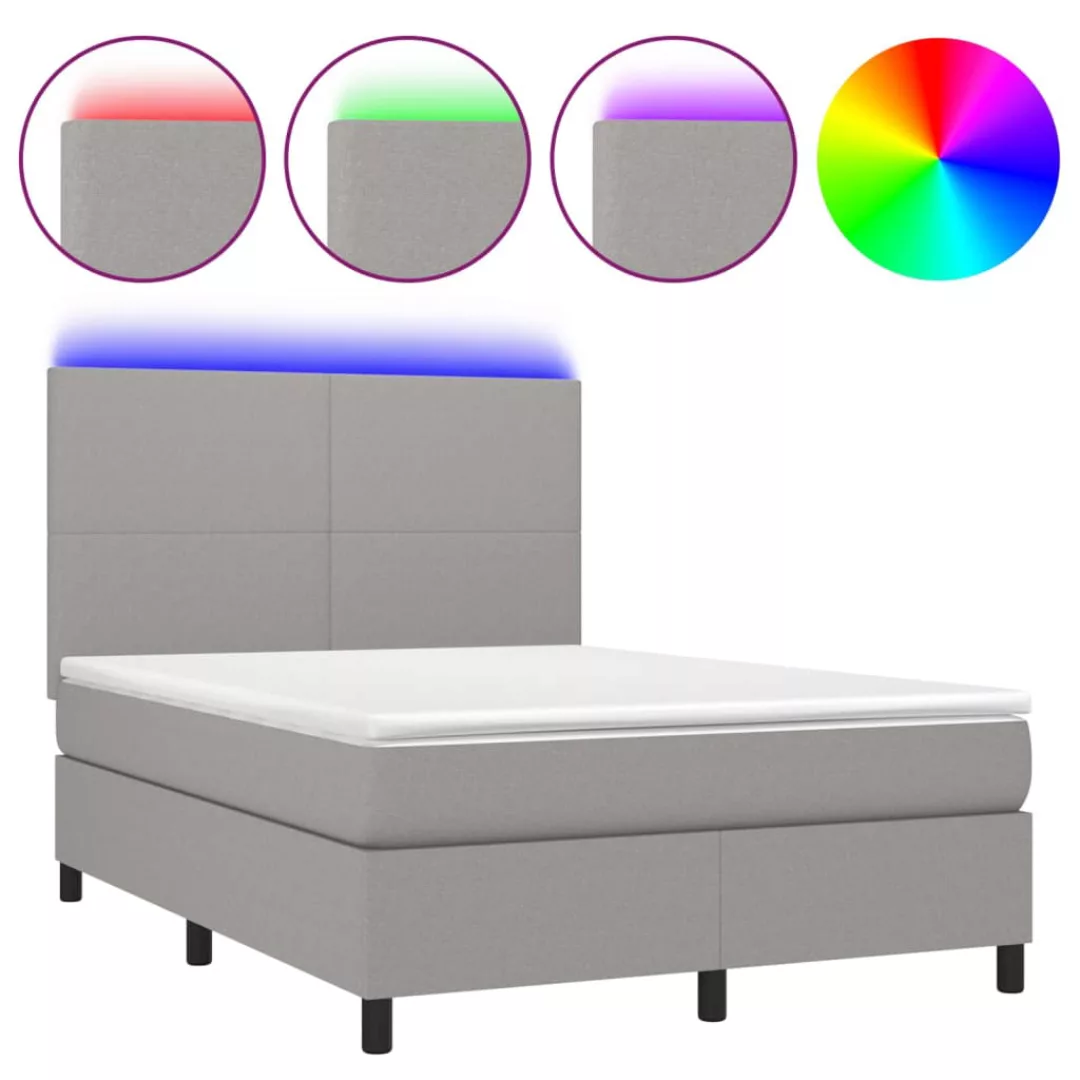 Vidaxl Boxspringbett Mit Matratze & Led Hellgrau 140x200 Cm Stoff günstig online kaufen