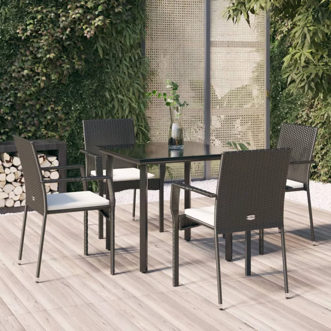 Vidaxl 5-tlg. Garten-essgruppe Mit Kissen Schwarz Poly Rattan günstig online kaufen