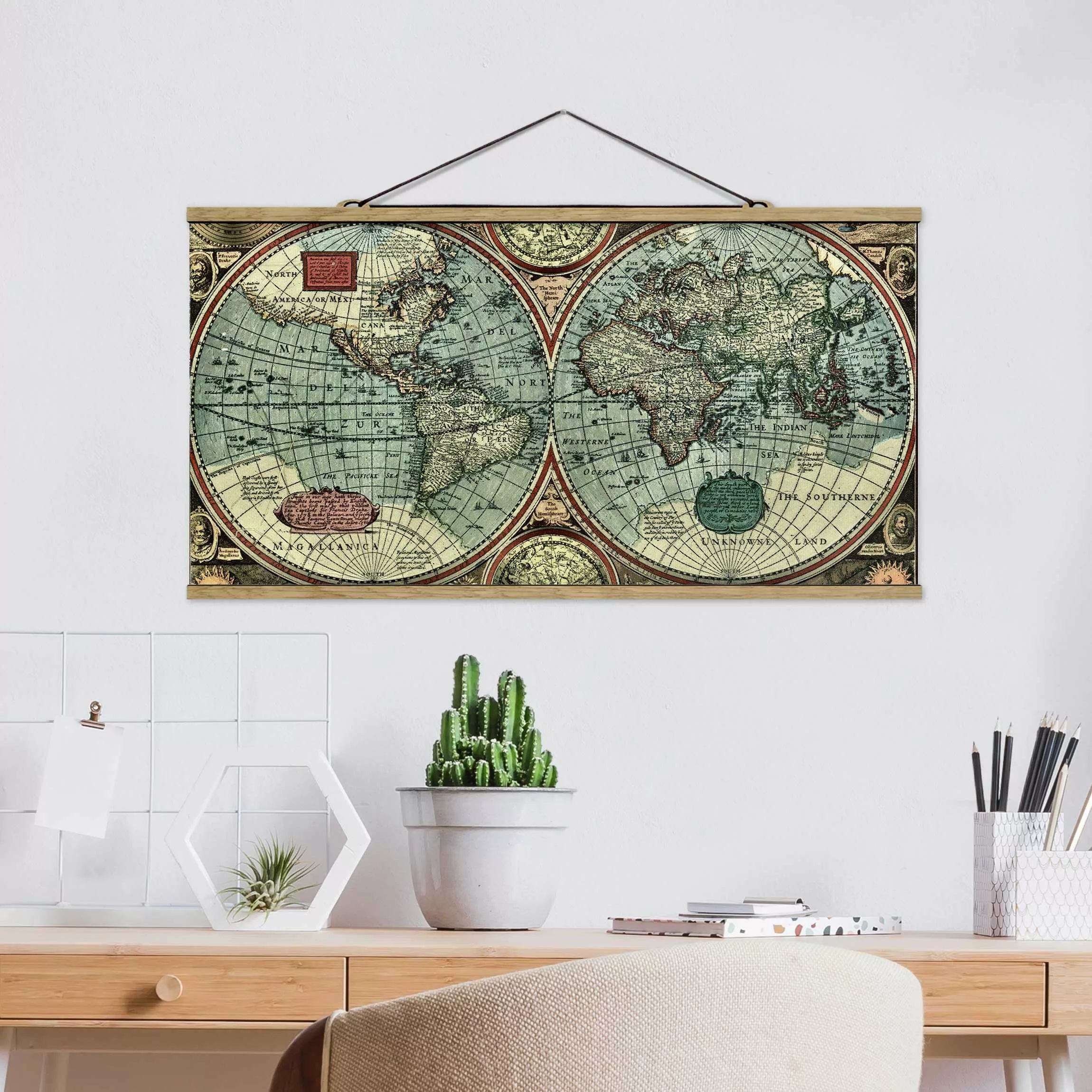 Stoffbild Karten mit Posterleisten - Querformat Die alte Welt günstig online kaufen