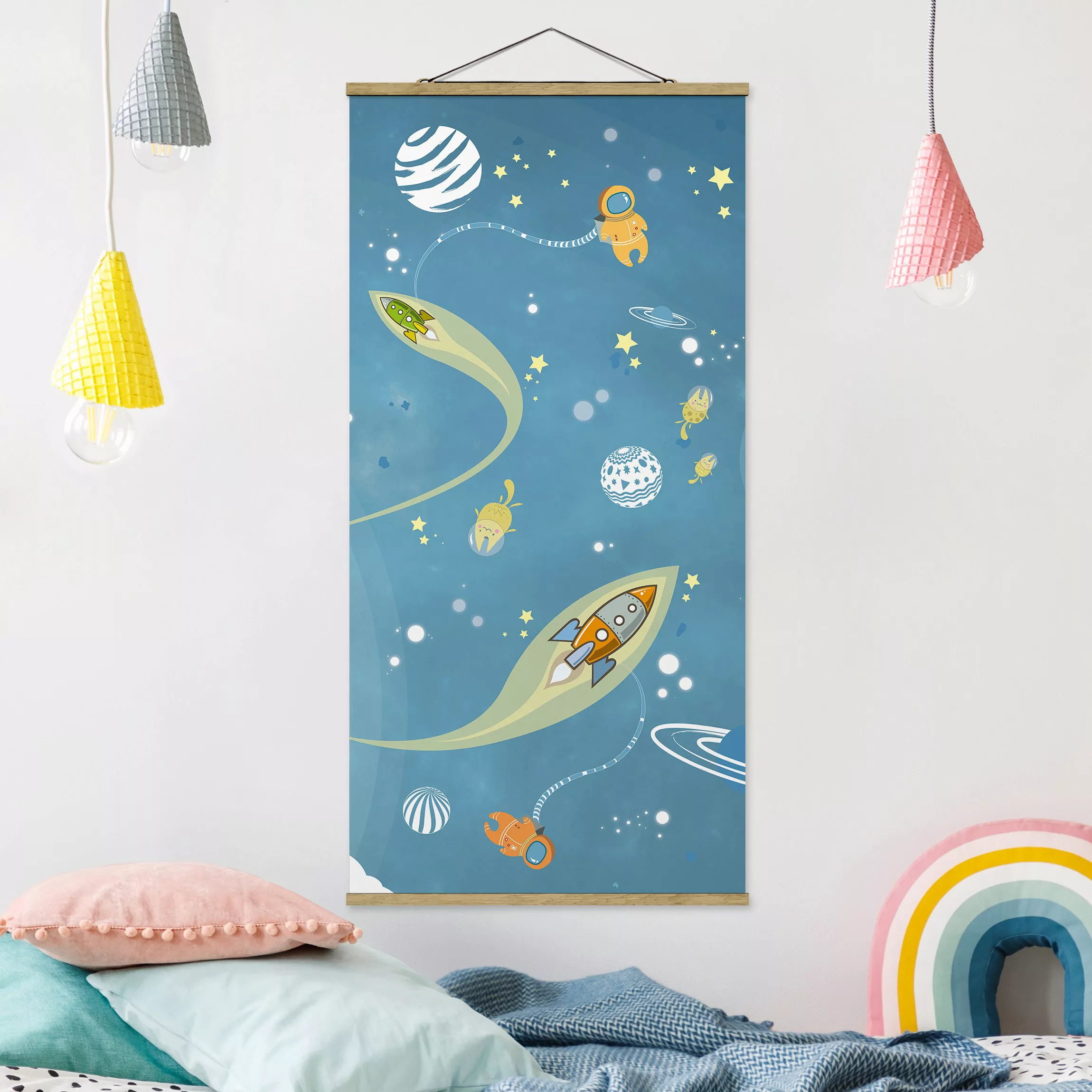 Stoffbild Kinderzimmer mit Posterleisten - Hochformat No.MW16 Buntes Weltra günstig online kaufen