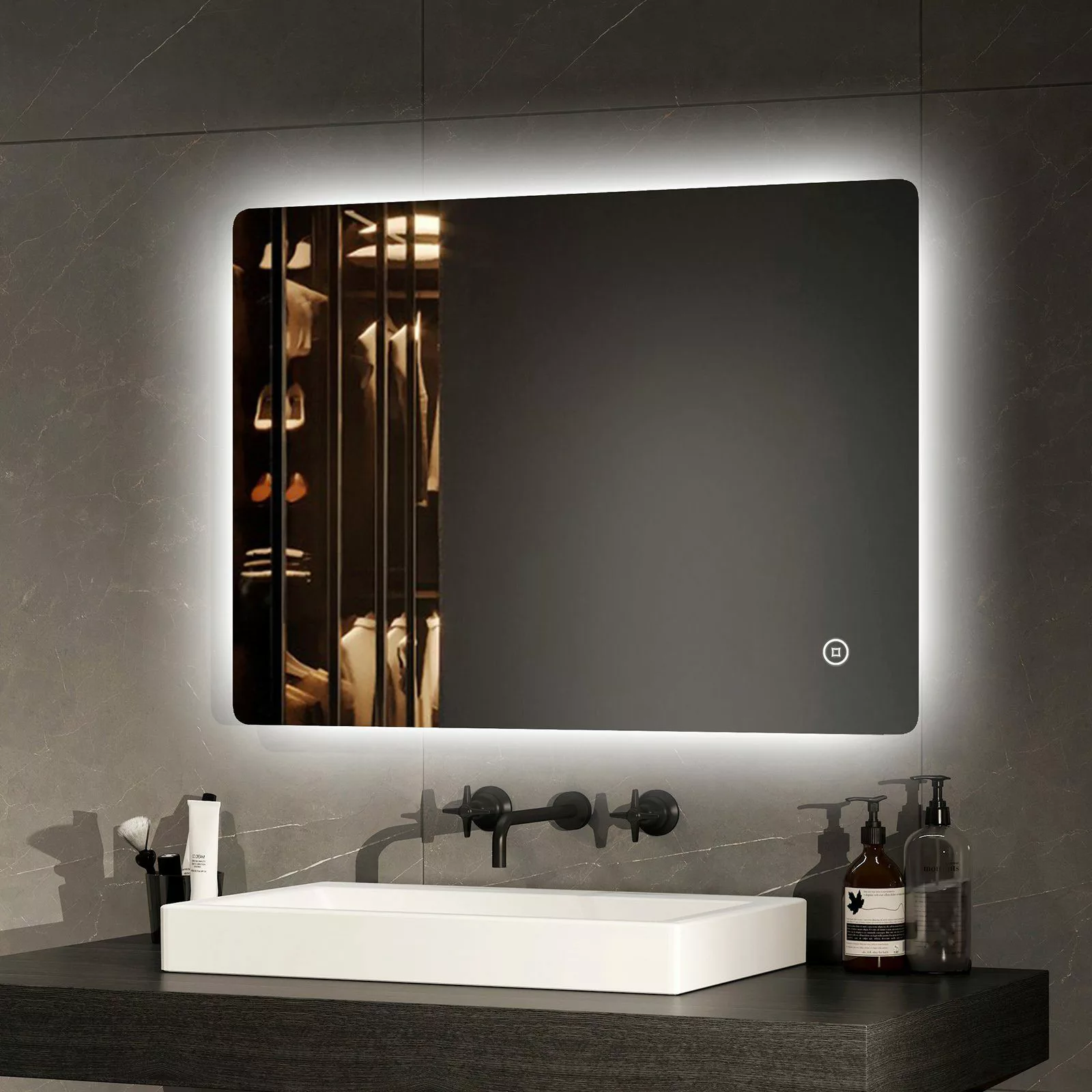 EMKE Badspiegel mit LED Beleuchtung Badezimmerspiegel günstig online kaufen