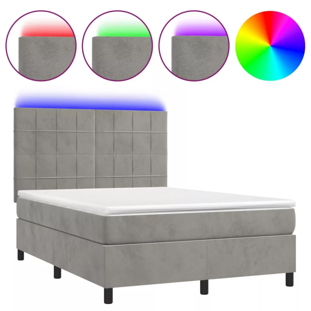 Vidaxl Boxspringbett Mit Matratze & Led Hellgrau 140x200 Cm Samt günstig online kaufen