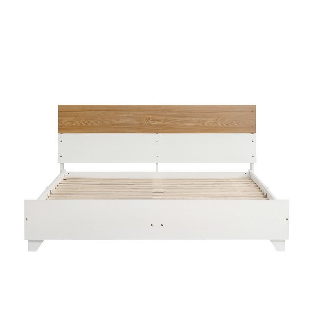 Yemaster Holzbett Großes Doppelbett 160x200 cm mit Kopfteil Weiß und Natur, günstig online kaufen