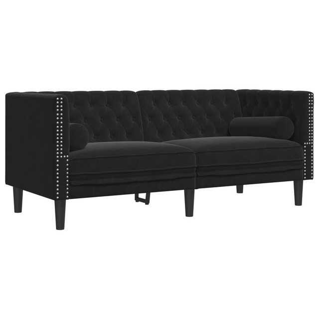 vidaXL Sofa Chesterfield-Sofa mit Nackenrollen 2-Sitzer Schwarz Samt günstig online kaufen