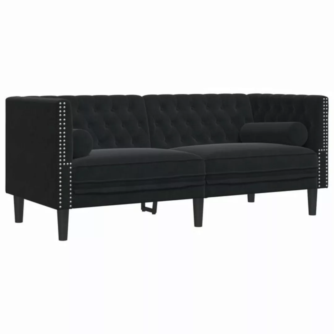 vidaXL Sofa Chesterfield-Sofa mit Nackenrollen 2-Sitzer Schwarz Samt günstig online kaufen