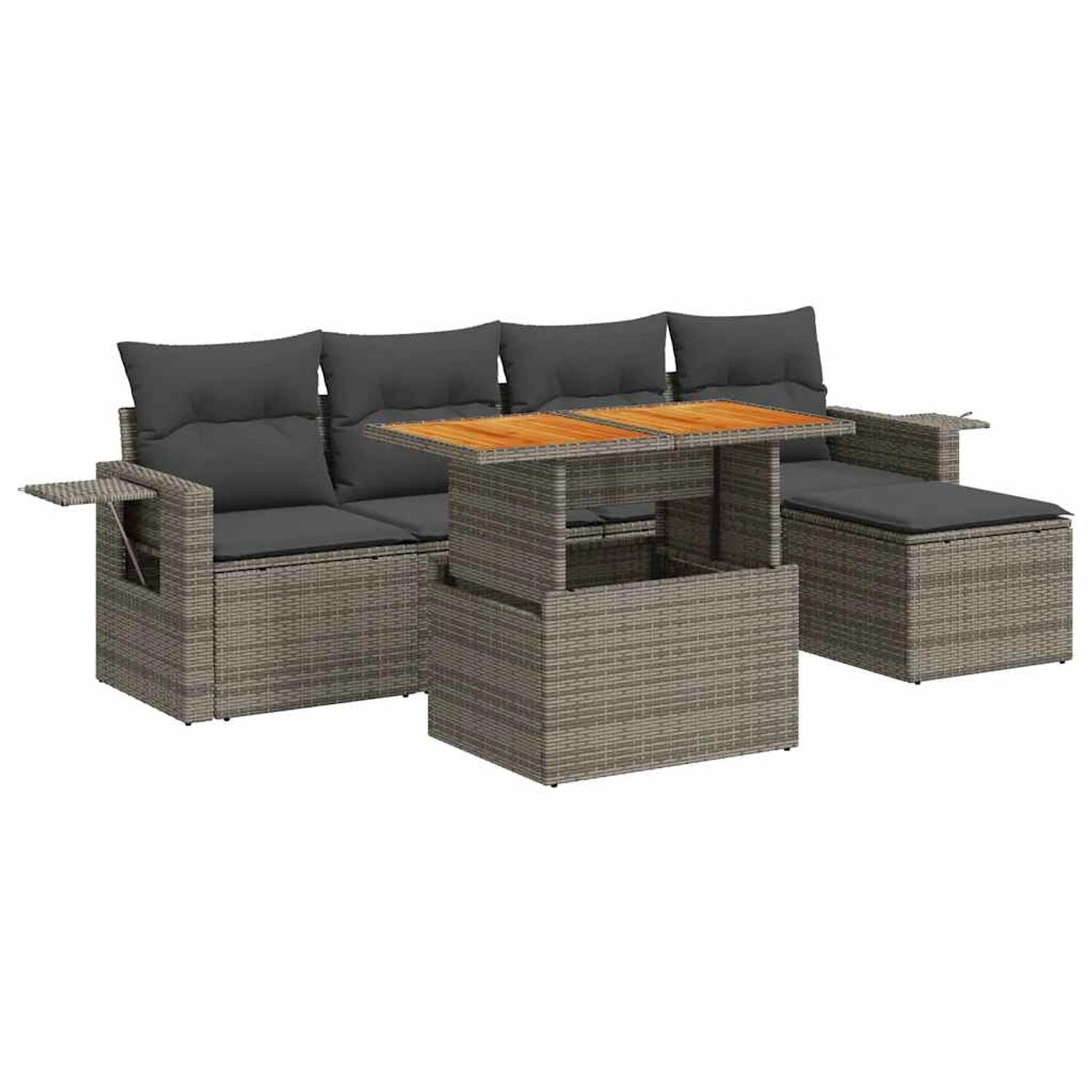 vidaXL 6-Tlg Garten-Sofagarnitur mit Kissen Grau Poly Rattan 3327140 günstig online kaufen