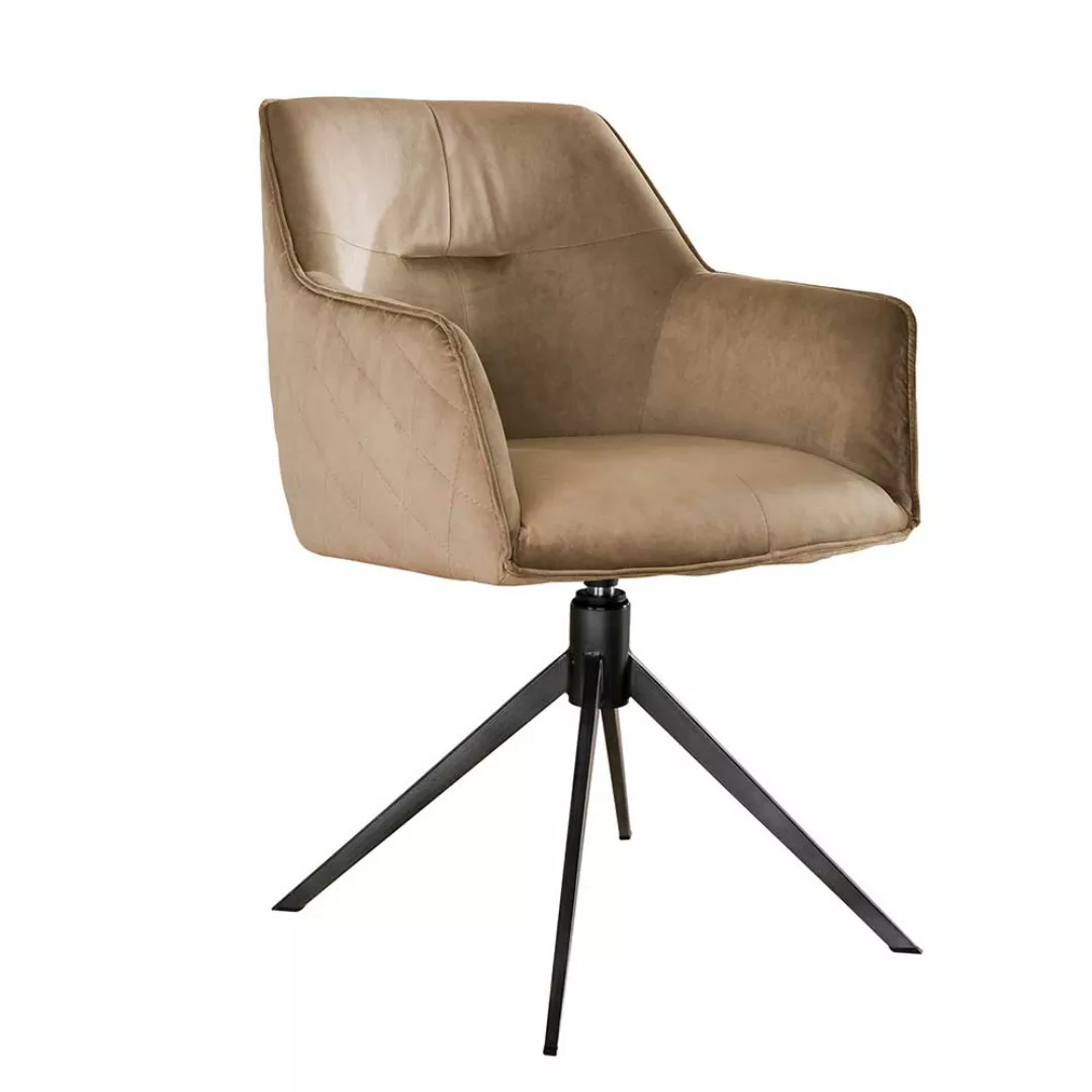 Drehbare Armlehnstühle in Beige Samt und Schwarz Metall 61 cm breit (2er Se günstig online kaufen