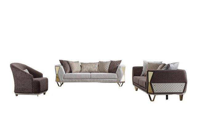 Xlmoebel Sofa Sitzgruppe 3+3+1 Sessel Sofa Modern in Braun neu, 3 Teile, He günstig online kaufen