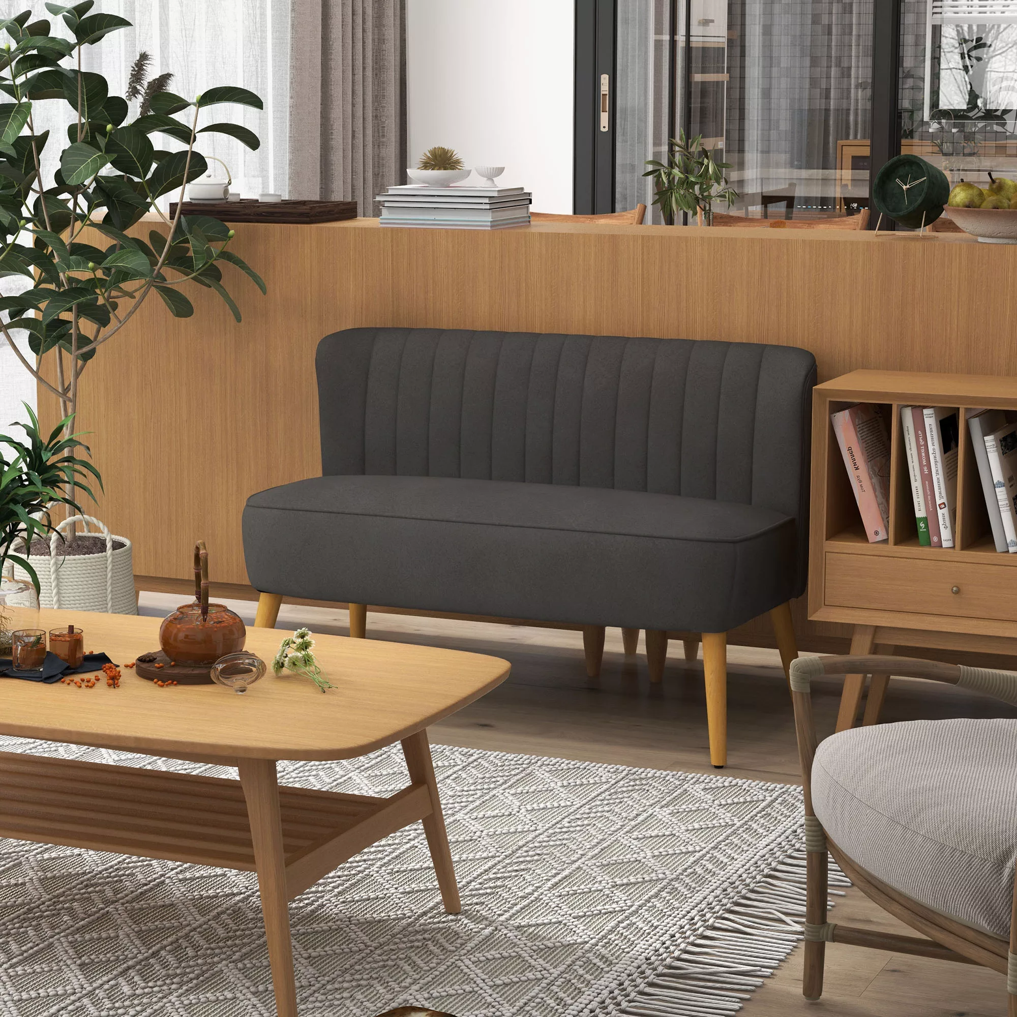HOMCOM 2-Sitzer Sofa  Zweisitzer Loveseat mit Leinenoptik, Doppelsofa, Holz günstig online kaufen