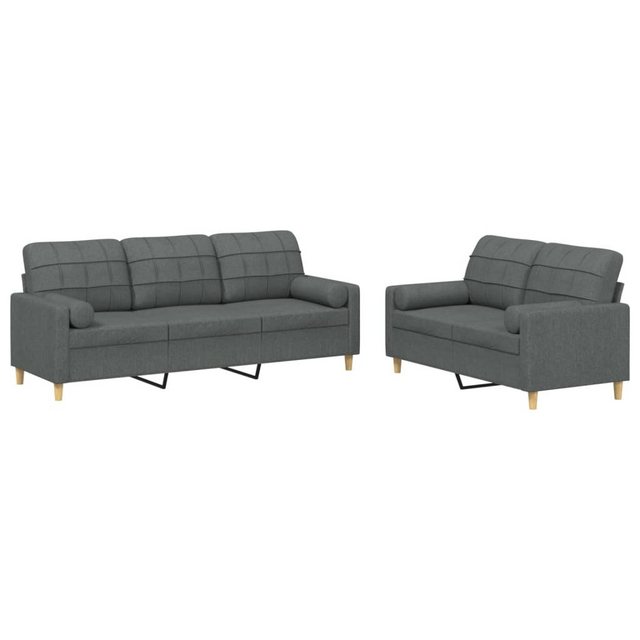 vidaXL Sofa Sofagarnitur mit Kissen Stoff, mit Zierkissen, Dunkelgrau günstig online kaufen