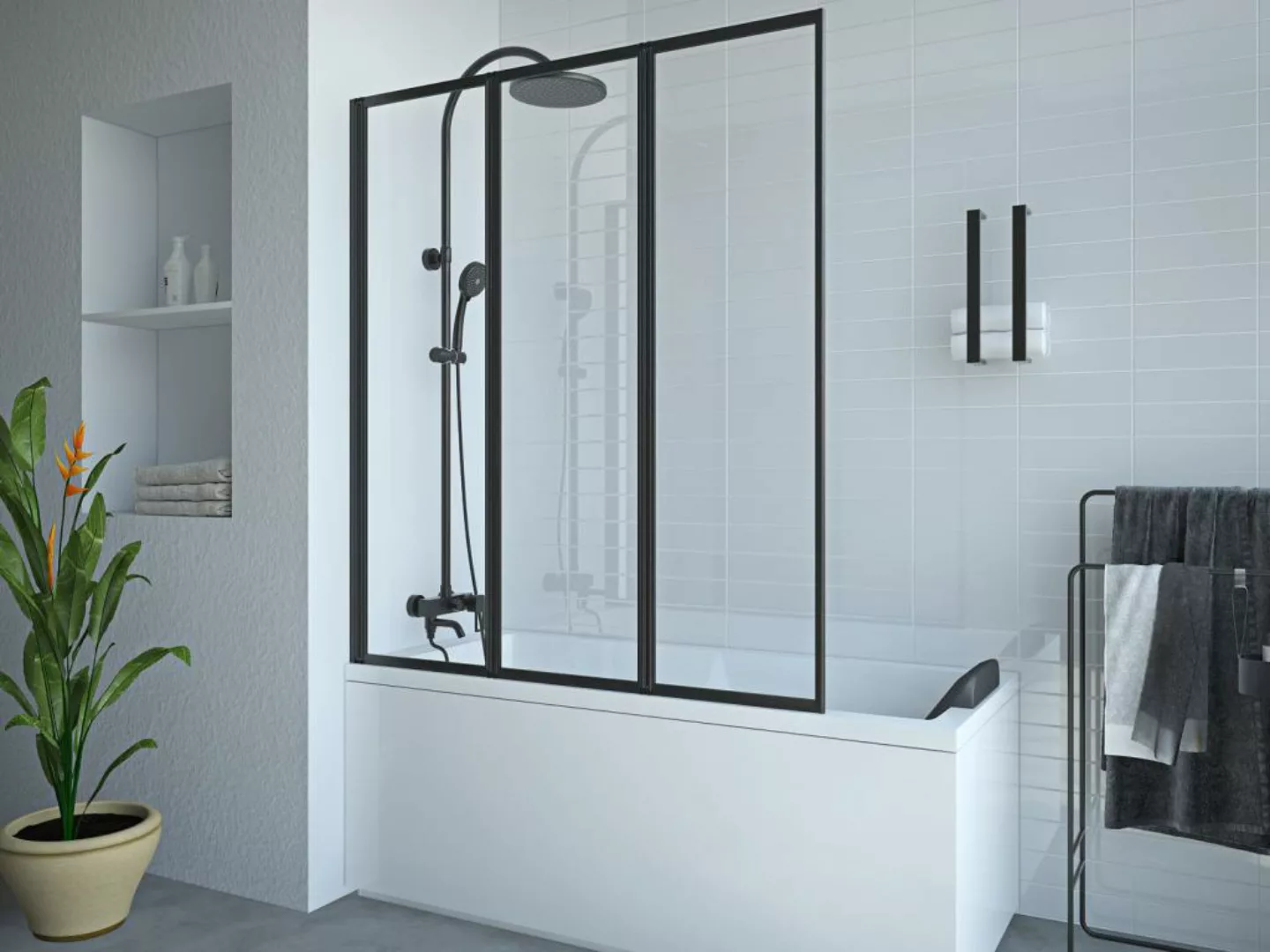 Duschtrennwand Badewanne - 120 x 140 cm - Metall - Schwarz - DISCTRICT günstig online kaufen