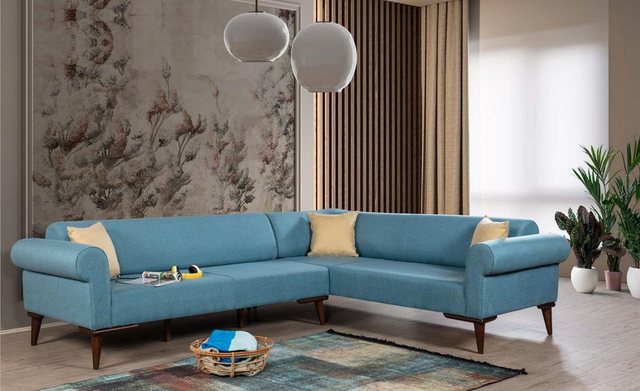 JVmoebel Ecksofa Blaues Ecksofa Holz Couch Wohnzimmer Sofa L-Form Sofa Neu, günstig online kaufen