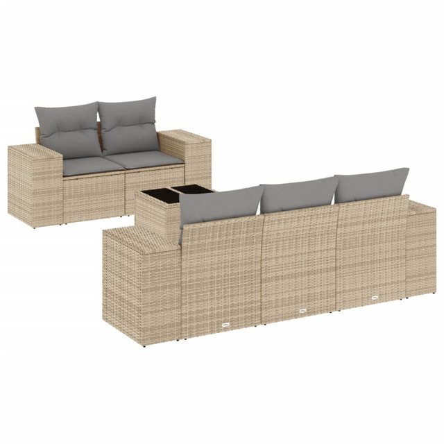 vidaXL Sofaelement 6-tlg. Garten-Sofagarnitur mit Kissen Beige Poly Rattan günstig online kaufen