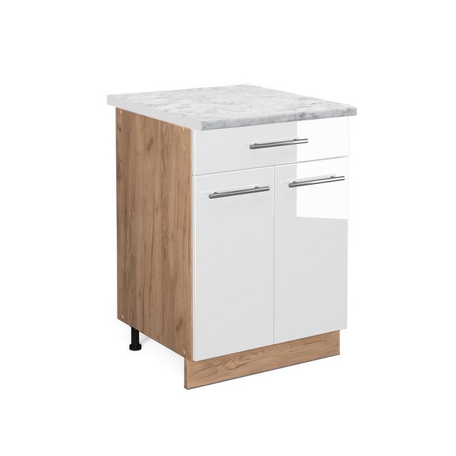 Vicco Unterschrank Fame-Line, Weiß Hochglanz/Goldkraft Eiche, 60 cm mit Sch günstig online kaufen