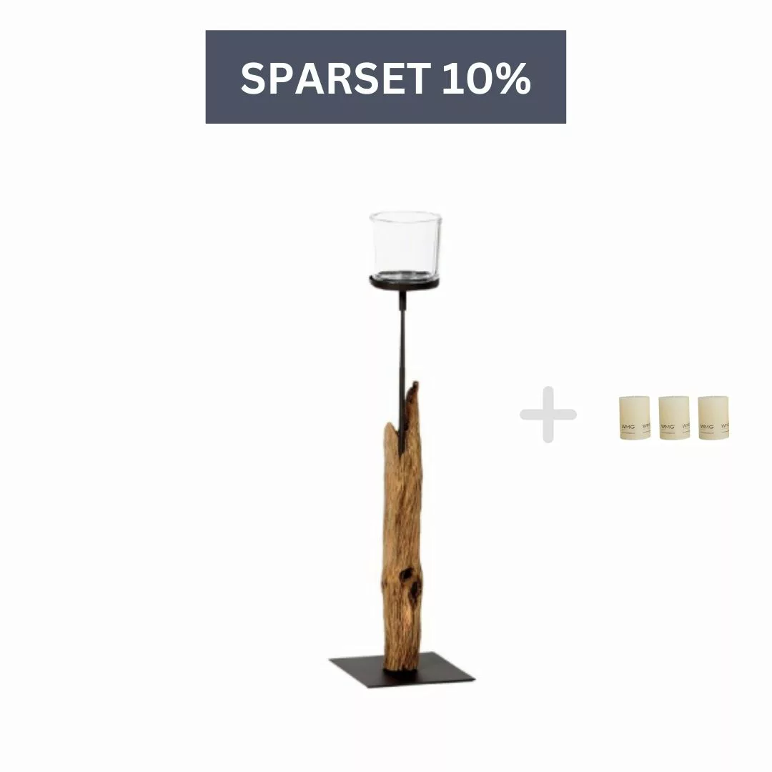 Holz Windlicht Laura Windlicht 80 cm + drei Kerzen-Ivory günstig online kaufen