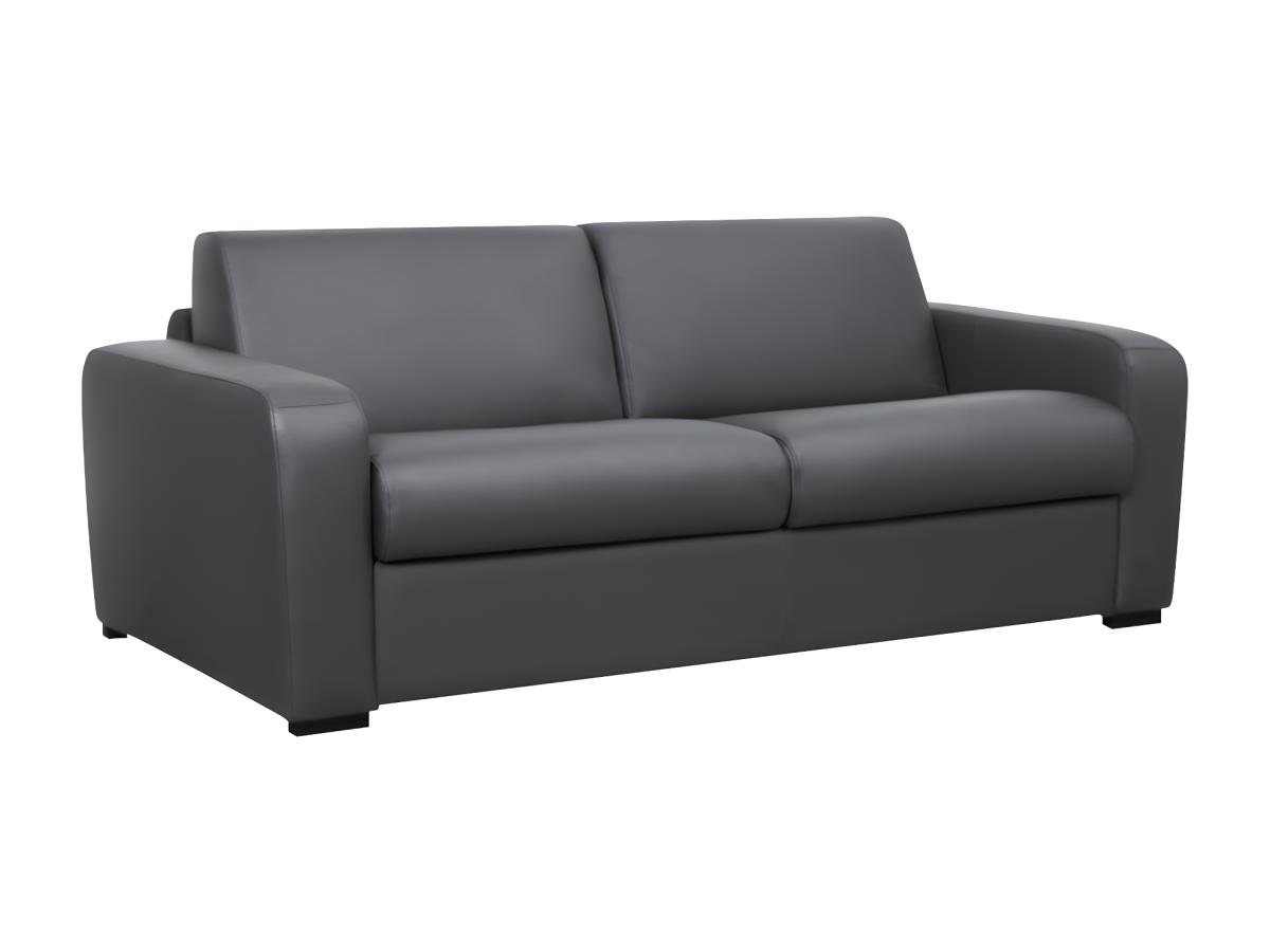 Schlafsofa mit Matratze 3-Sitzer - Matratze 22 cm - Leder - Grau - BEVIS günstig online kaufen