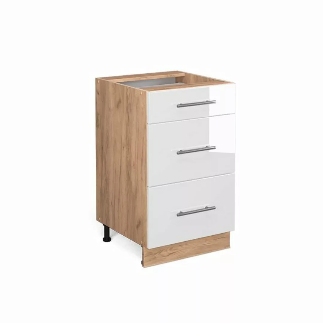 Vicco Unterschrank Fame-Line, Weiß Hochglanz/Goldkraft Eiche, 50 cm ohne Ar günstig online kaufen