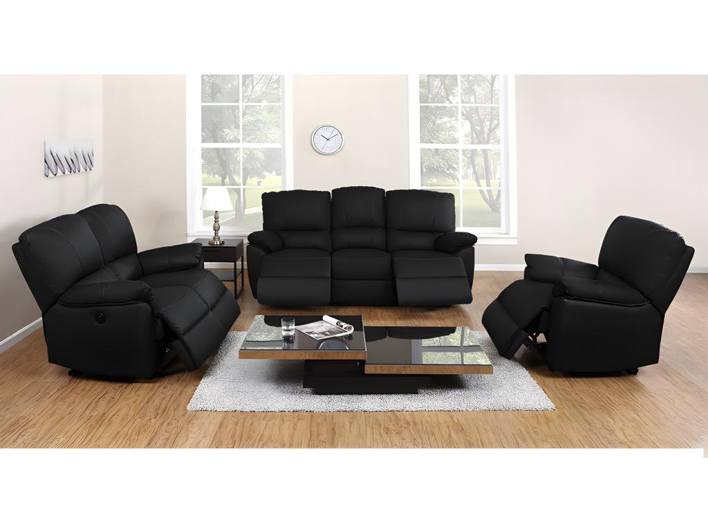 Relaxsofa Ledergarnitur elektrisch 3+2+1 - Schwarz - MARCIS günstig online kaufen