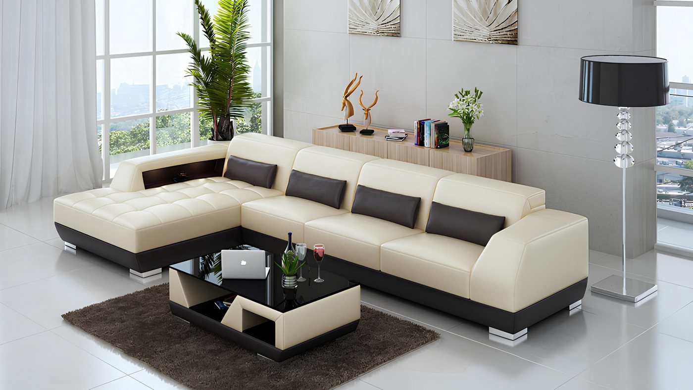 Xlmoebel Ecksofa Ecksofa aus Leder mit USB-Anschluss, Wohnlandschaft Polste günstig online kaufen