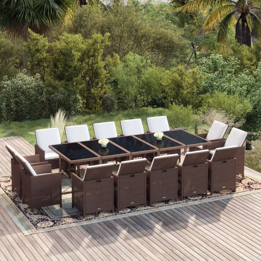 Vidaxl 15-tlg. Garten-essgruppe Mit Kissen Poly Rattan Braun günstig online kaufen