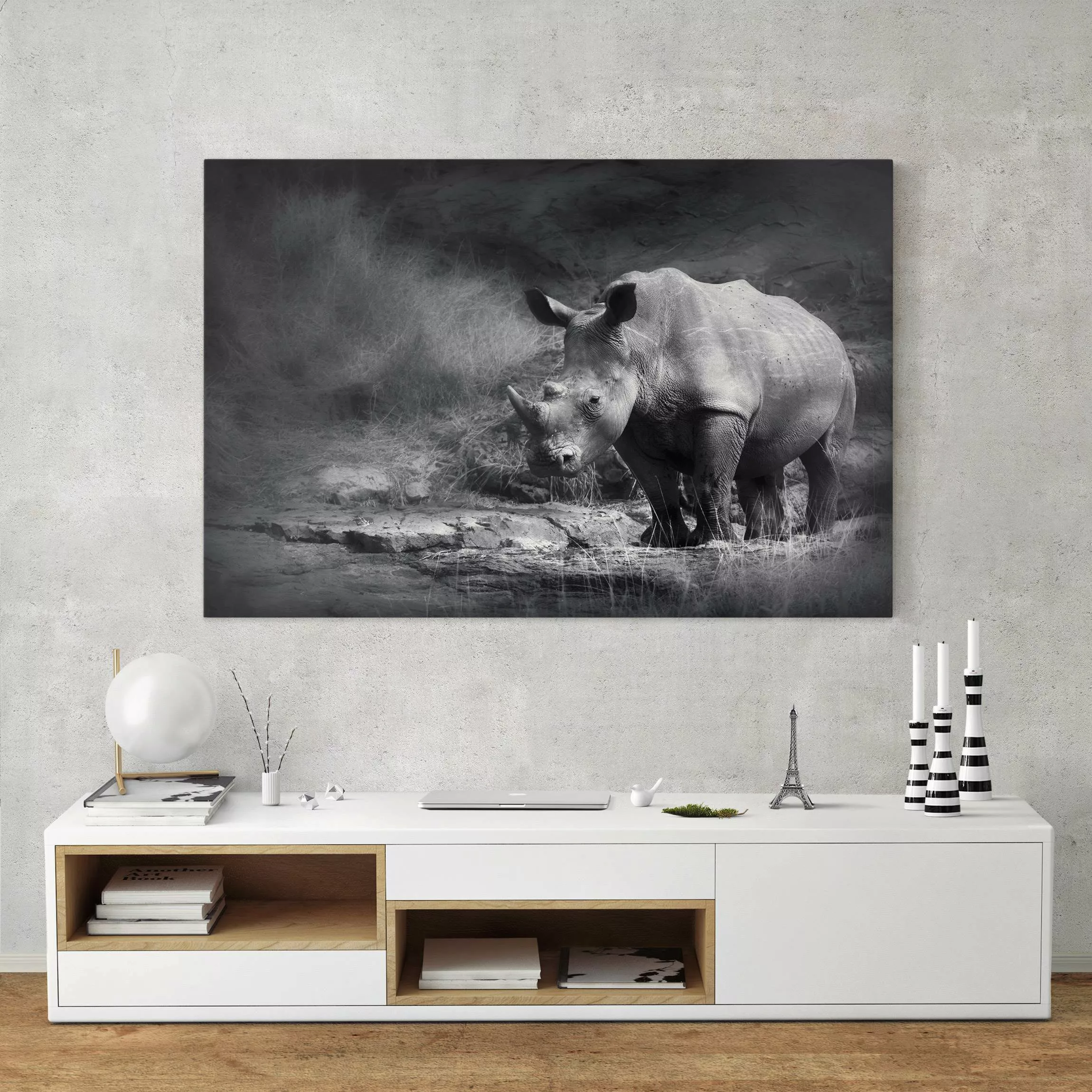 Leinwandbild Tiere - Querformat Lonesome Rhinoceros günstig online kaufen