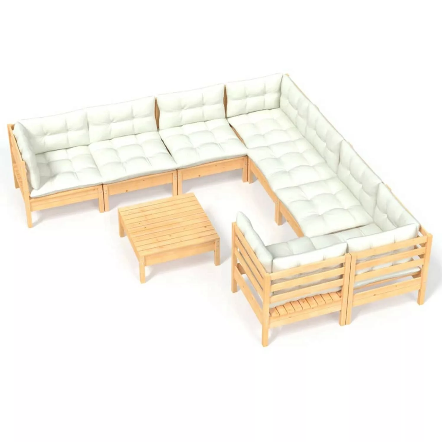 vidaXL 9-tlg Garten-Lounge-Set mit Creme Kissen Kiefernholz Modell 5 günstig online kaufen