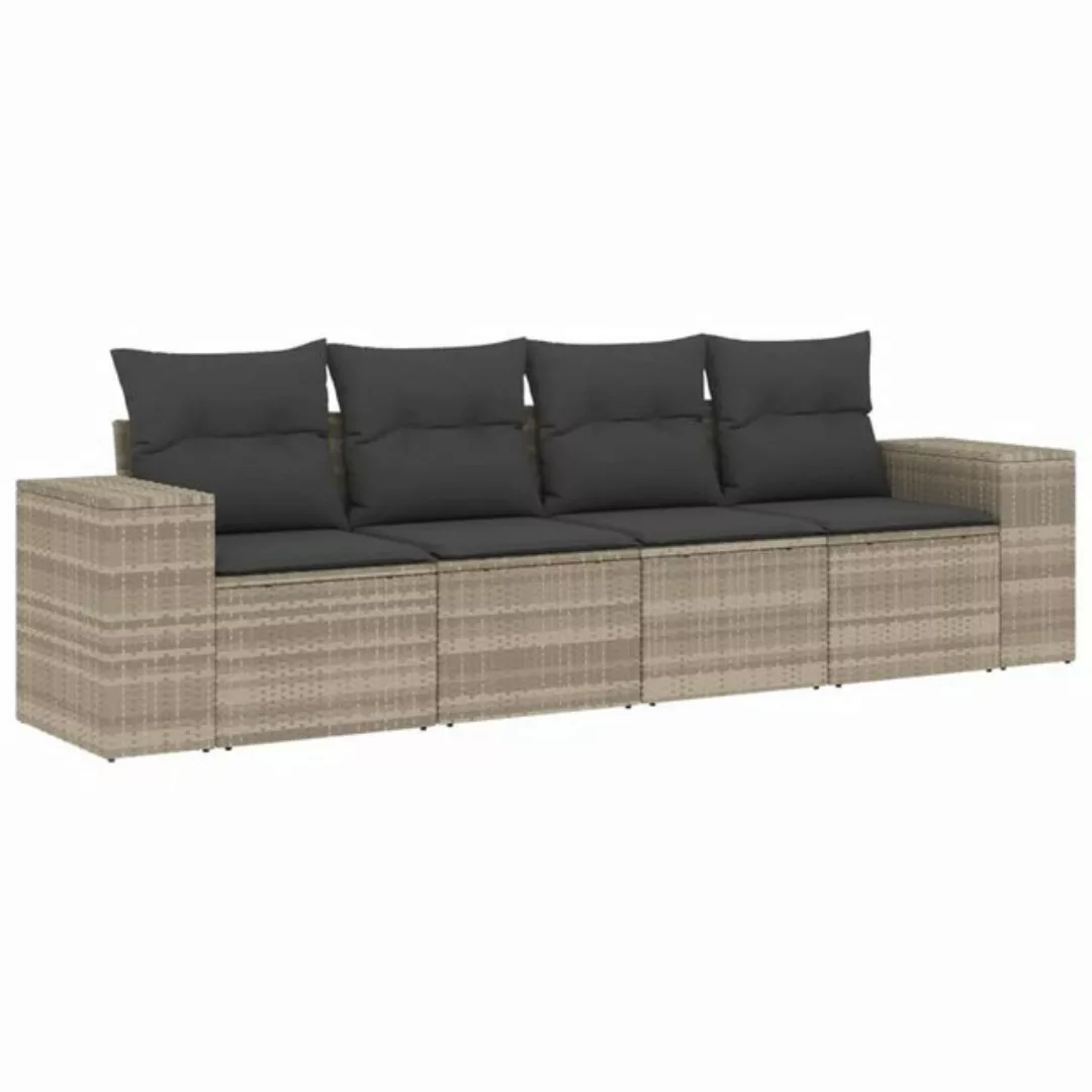 vidaXL Sofaelement 4-tlg. Garten-Sofagarnitur mit Kissen Hellgrau Poly Ratt günstig online kaufen