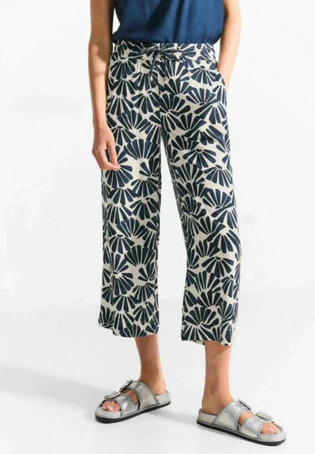 Cecil Culotte Cecil Print Viskose Hose in Dark Petrol Blue (1-tlg) Tunnelzu günstig online kaufen