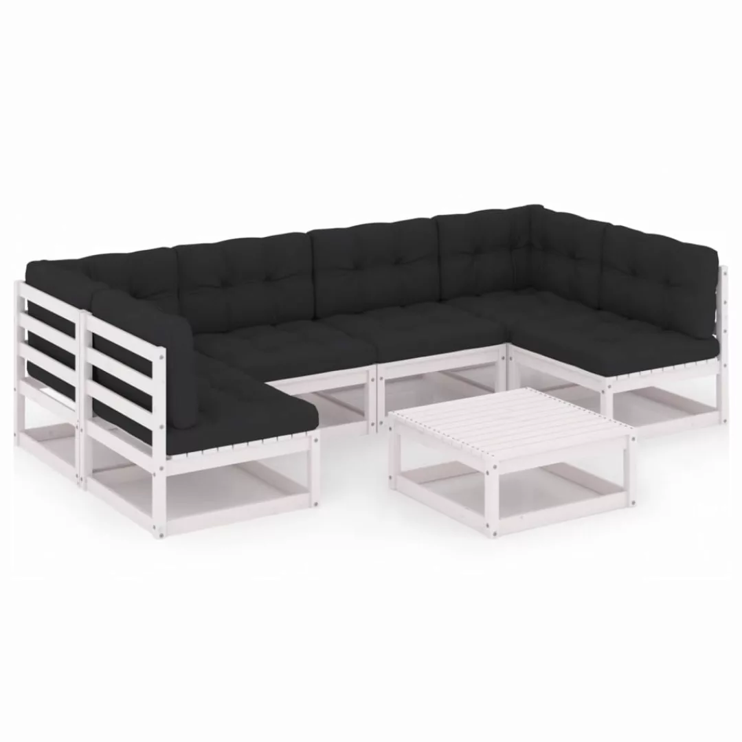 7-tlg. Garten-lounge-set Mit Kissen Weiß Kiefer Massivholz günstig online kaufen