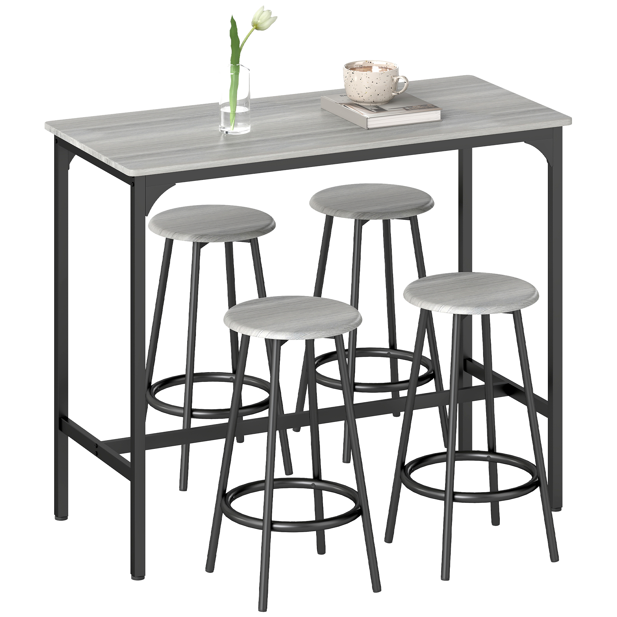 HOMCOM Bartisch mit Barhocker Set, 5-tlg. Bartisch-Set, Küchentisch mit 4 B günstig online kaufen