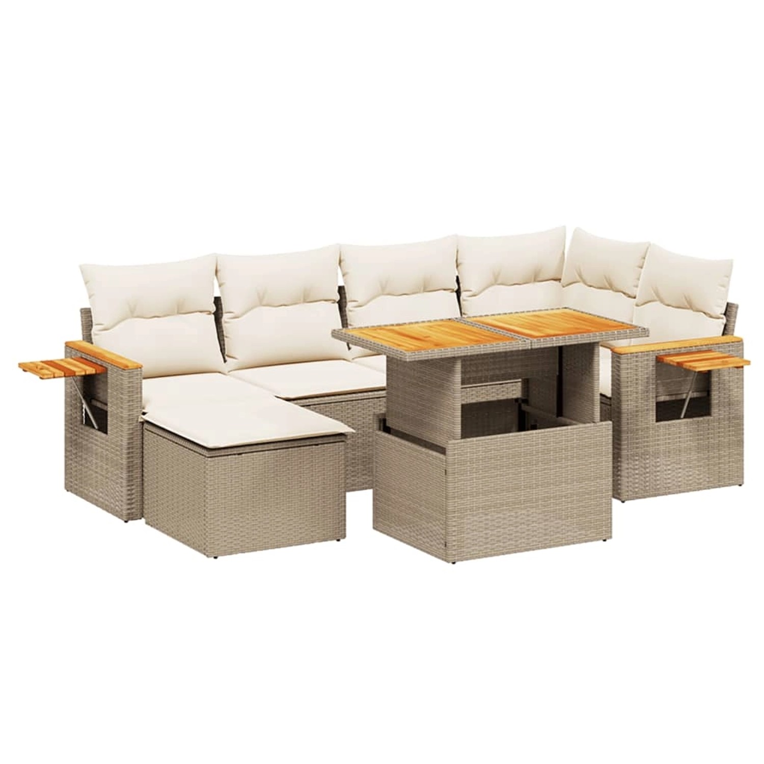 vidaXL 7-Tlg Garten-Sofagarnitur mit Kissen Beige Poly Rattan 3273620 günstig online kaufen