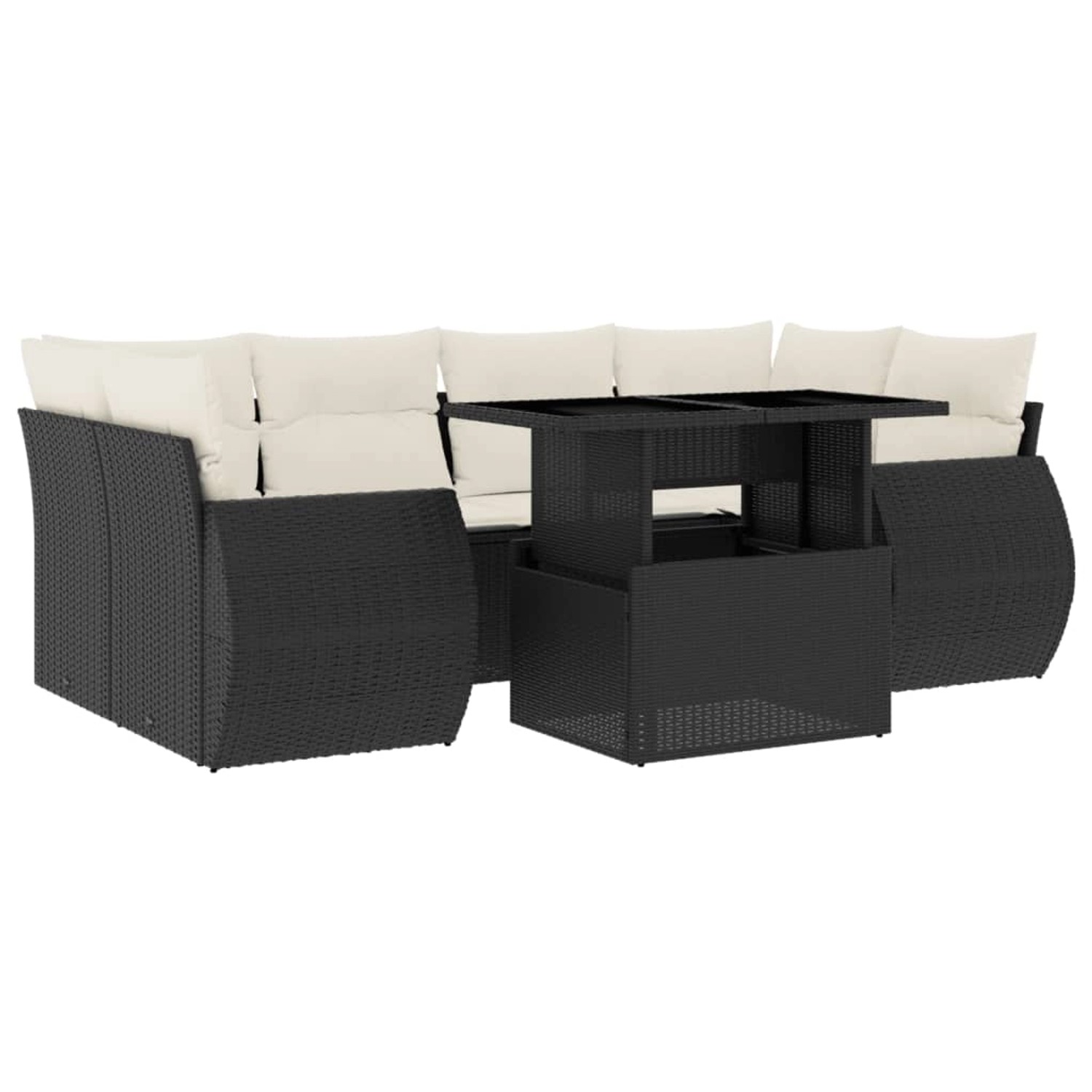 vidaXL 7-Tlg Garten-Sofagarnitur mit Kissen Schwarz Poly Rattan 3268386 günstig online kaufen