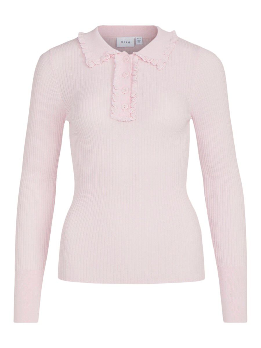 VILA Rüschenkragen- Polo Shirt Damen Pink günstig online kaufen